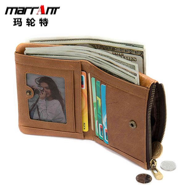 

maronte leather short leather zero multi card wallet men's wallet, Red;black