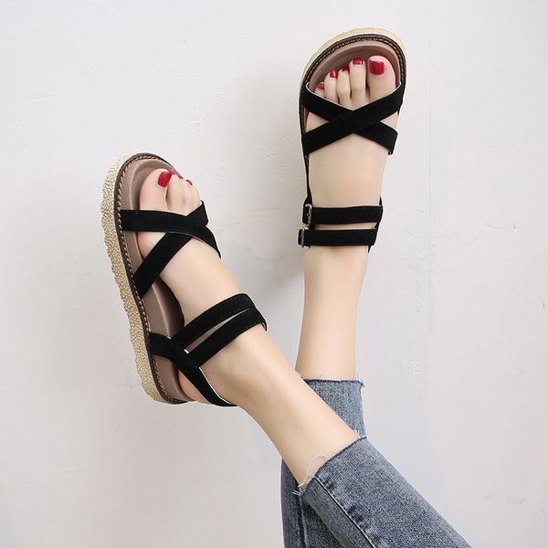 

Women Sandals Flats Shoes Platform Ladies Casual Buckle Strap Summer Woman Fashion Footwear Students Shoe Beach Outdoor, Gray