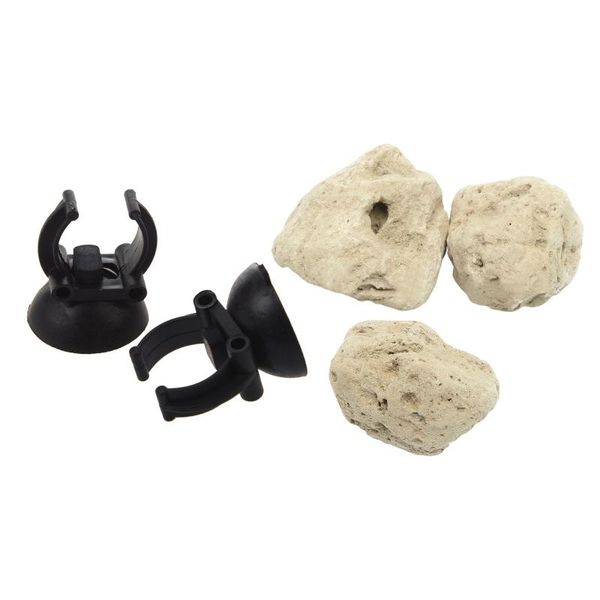 

decorations 2pcs suction cup airline clips holders for aquarium with 3pcs floating real rocks fish tank landscape models