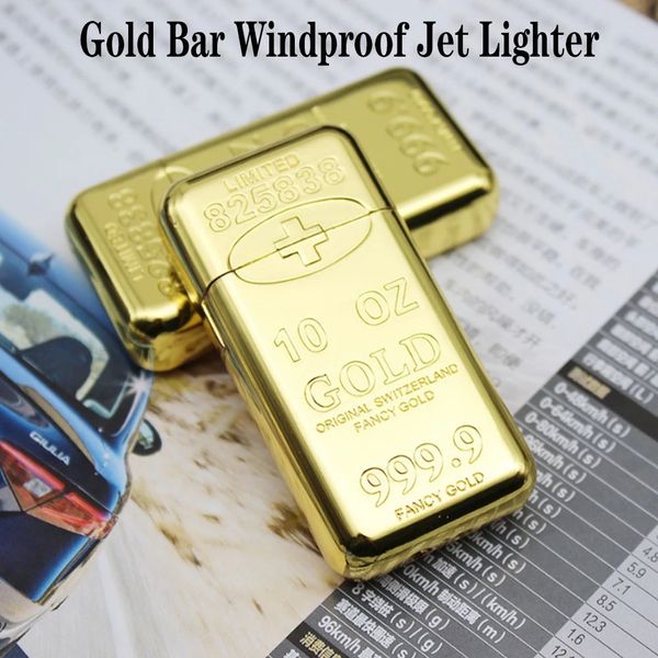 Windproof Golden Bar Bar Torch Lighte Vermelho Flama Metal Gás Butano Cigarro Cigarro Criativo Acessórios Para Fumar Criativo Acessórios Gadgets