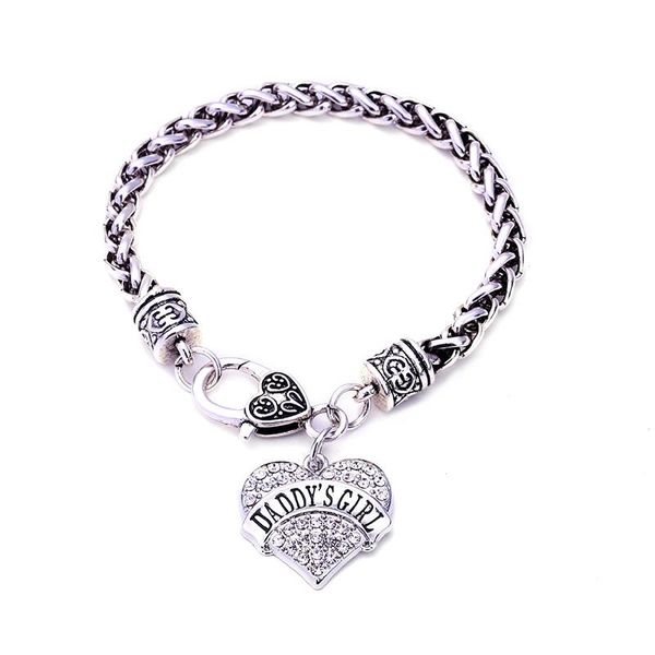 

charm bracelets family member four color crystal rhodium plated heart daddy's girl bangles, Golden;silver