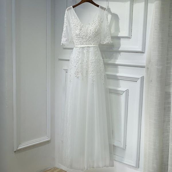 

party dresses veshja dasmes white illusion tulle formal evening dress elegant v-neck half sleeve floor-length banquet prom gown, White;black