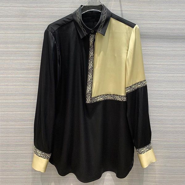 

grand designer 100% silk brouse for women notched neck fashion patchwork position print female 2021 women's blouses & shir, White