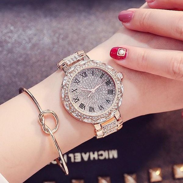 

wristwatches gedi watch ladies diamond luxury women watches stainless steel band starry sky rhinestone for relogio feminino, Slivery;brown