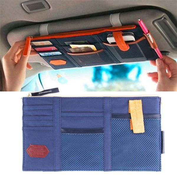 

car organizer multi-purpose navy blue sun visor point pocket card storage cd holder keeper pouch bag glasses