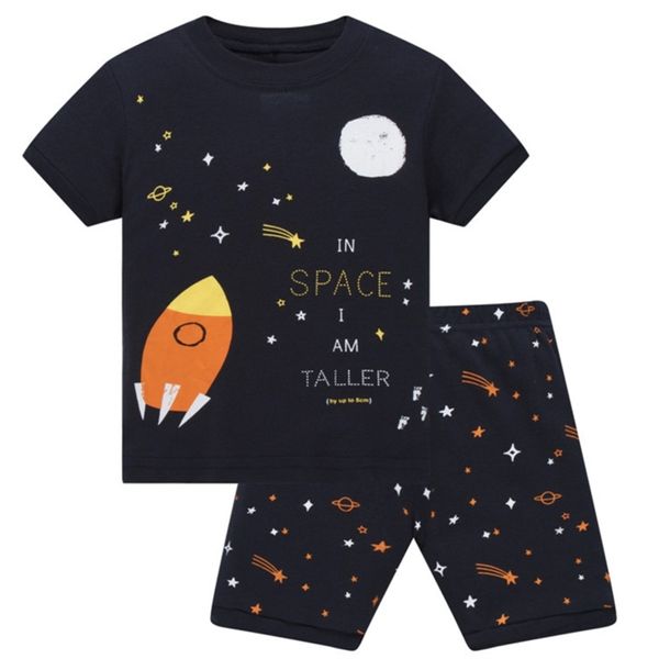 Yaz Erkek Pijama Setleri Uzay Kısa Kollu Çocuk Pijama 100% Pamuk Çocuk İç Çamaşırı Pijama Uyku Takımları 211109