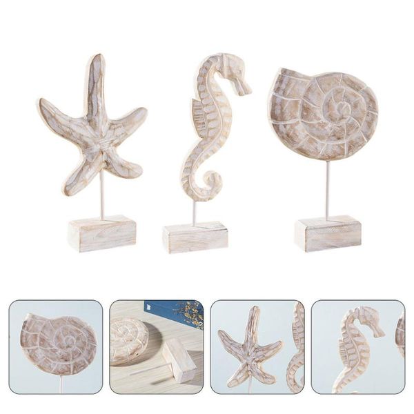 

set/3pcs wooden star decor conch seahorse deskornament novelty items