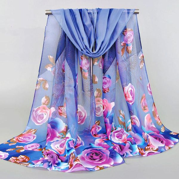 

scarves from india promotion 2021 rose print chiffon polyester woman thin shawl turban belt hijab fashion arabic scarfs wrap, Blue;gray