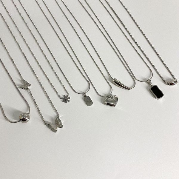 

pendant necklaces fashion geometric heart butterfly necklace trendy round beads number stainless steel for women vintage jewelry, Silver