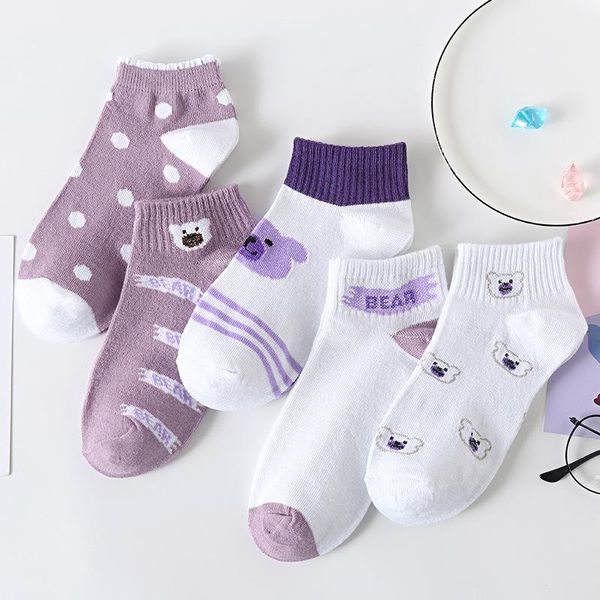 

socks & hosiery 5pc/lot summer children purple cartoon bear boat lovely sweet wind thin breathable sock shallow mouth, Black;white