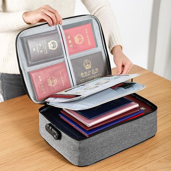 

storage bags grote capaciteit multi-layer document tickets opbergtas certificaat file organizer case home reizen paspoort aktetas met slot
