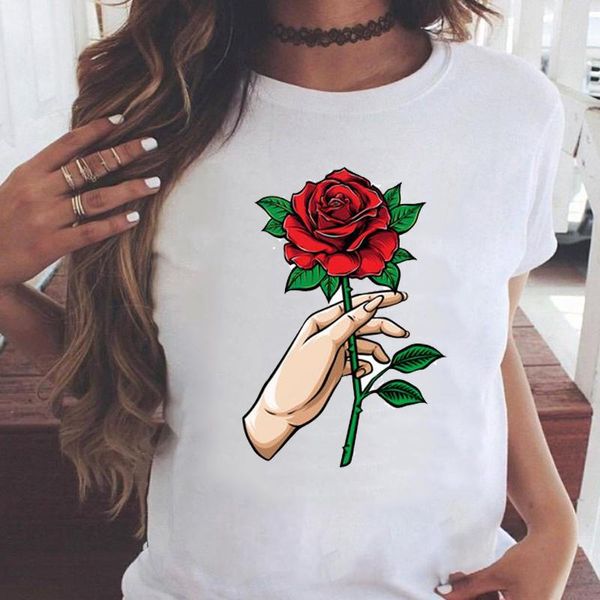 

women's t-shirt women graphic flower cute short sleeve trend girl 90s summer casual fashion print female clothes tees tshirt, White