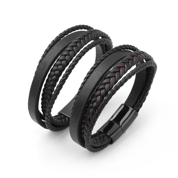 

charm bracelets fashion stainless steel magnet clasp bangle for women ladies wholesale jewelry gift vintage multi layer genuine leather brac, Golden;silver