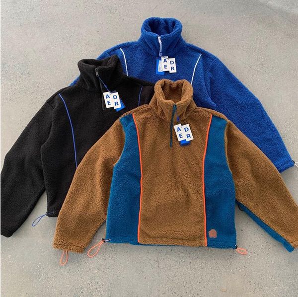 

patchwork fleece jacket men 1 turtleneck pullover lamb wool jackets, Black;brown