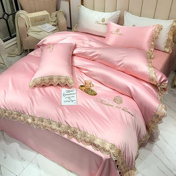 

bedding sets summer washed silk four-piece set ice quilt cover european style naked sleeping silky sheets scandinavian