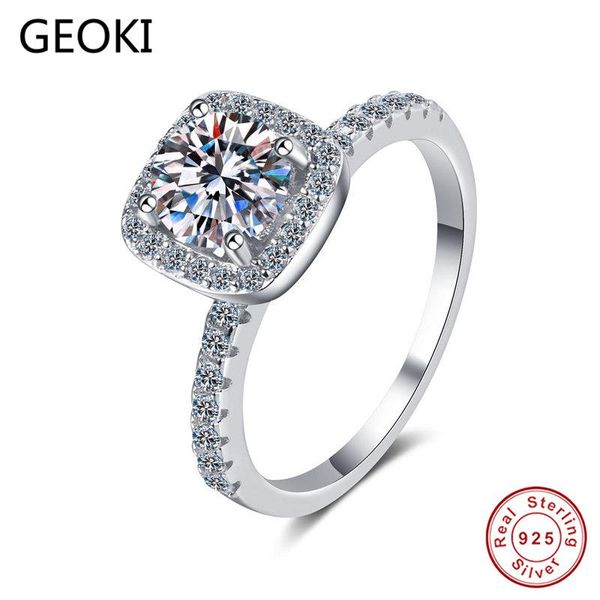 

cluster rings geoki passed diamond test 0.5-2 ct perfect cut moissanite party ring 925 sterling silver classic square luxury jewelry, Golden;silver