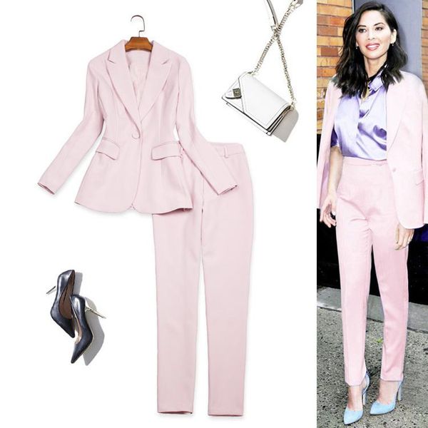 

spring autumn pant suits for women work office ladies formal business wear blue pink blazer pants set women's two piece, White