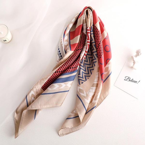 

summer women's silk scarf geometry print 70cm square scarves lady muslim headscarf sunscreen beach fashion shawl neckerchief, Blue;gray