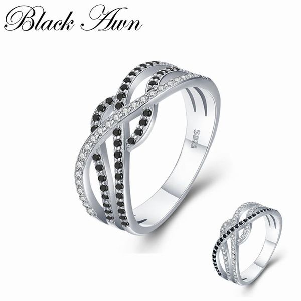 

cluster rings [black awn] trendy 2.6g 925 sterling silver fine jewelry bague black spinel wedding for women girl party gift bijoux c448, Golden;silver