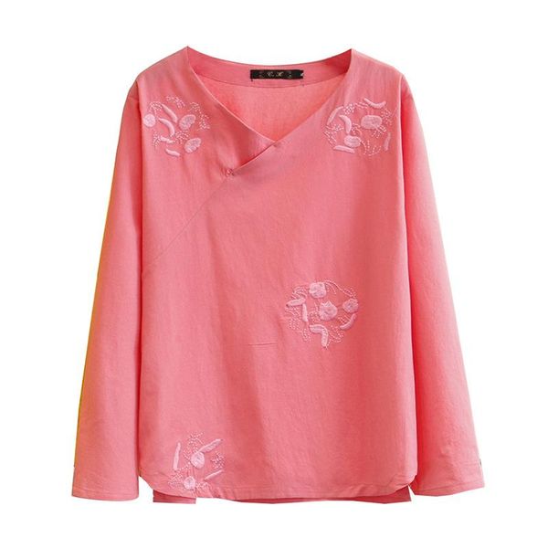 

women's blouses & shirts lady spring shirt women blouse female long sleeve v-neck cotton linen plus size fashion national style embroi, White