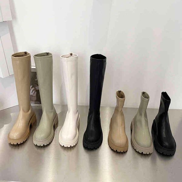 

boots soft faux leather chunky platform long knee riding women designer round toe punk motorcycle shoes engs, Black