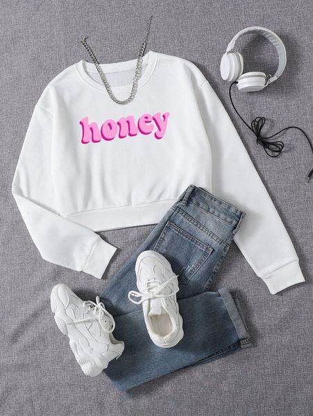 

letter graphic thermal lined crop pullover p9ai#, White;black