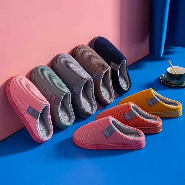 

trademark vertical corduroy men women lovers indoor warm in autumn and winter, half wrapped wooden floor, slippers, cotton shoes,, Black