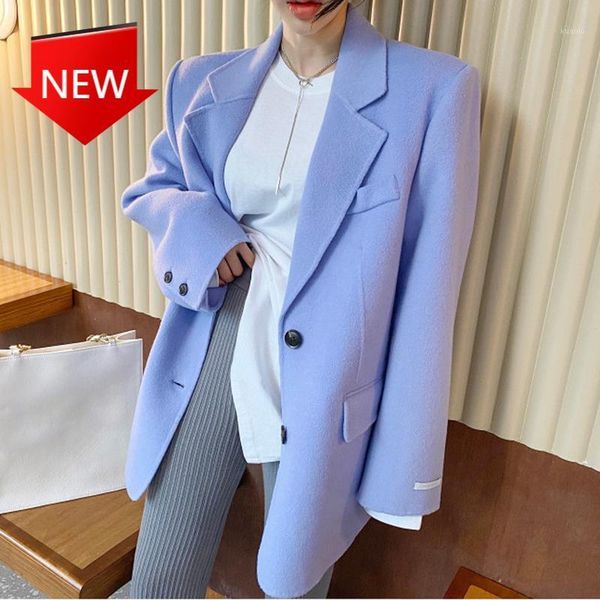 

loose oversized high street thick coats female 2021 fashion clothing tweed blazers for women notched long sleeve pockets women's suits, White;black