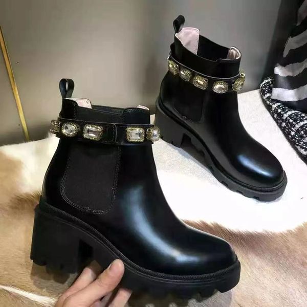 

fast designer luxury women's boots with 100% leather embroidered martin fashion scooter work non-slip winter shoe size 35-42, Black