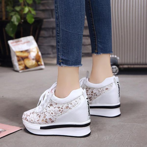 

summer lace-up breathable women sandals wedges chunky heels height increasing paltform female ladies shoes zapatos de mujer, Black