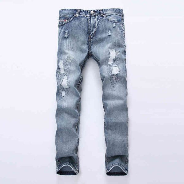 

ripped jeans hip-hop men trousers street skinny jeans denim pants men's new fashion casual dropship pants for male, Blue