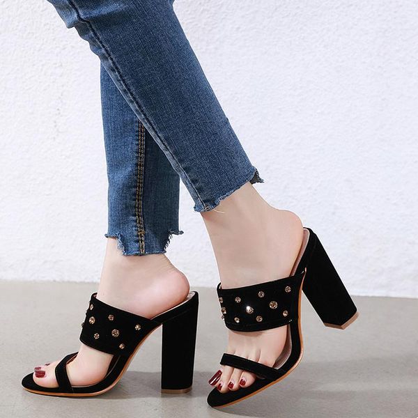 

slippers women party sandales femme korean slipper square heel summer shoes fashion low sale high lja998, Black