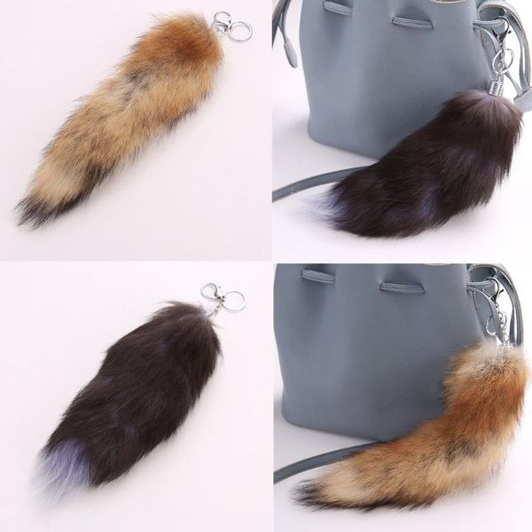 

keychains cute tail keychain pendant women key ring holder pompoms chains f626, Silver