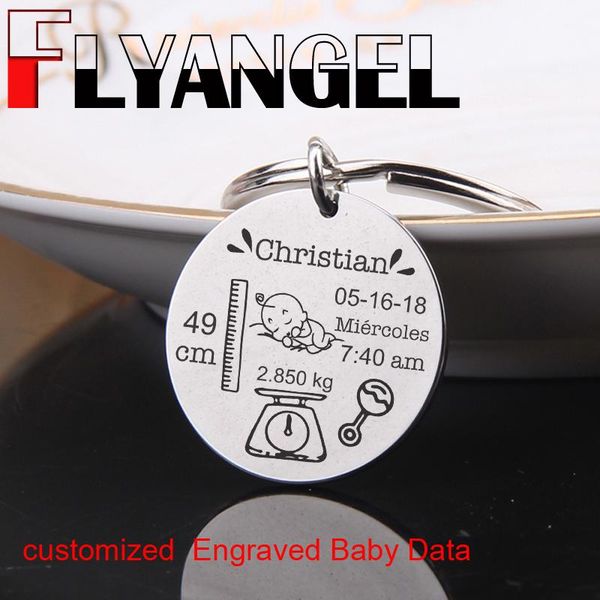 

keychains flyangel key chain customized kid baby data keyring fashion jewelry commemorative tag birthday parents gifts, Silver