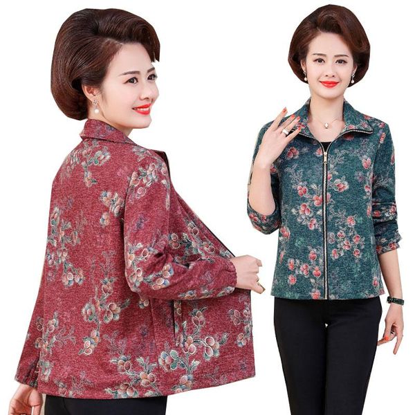 

women's jackets middle-aged and elderly coats jacket 2021 women coat thin section print spring autumn outerwear plus size 5xl, Black;brown