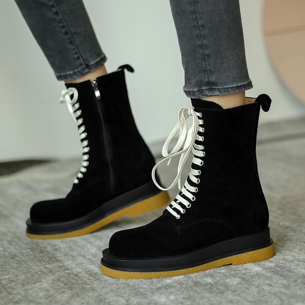 

dress shoes 2021 autumn and winter thick heel lace-up ankle boots thick-soled motorcycle fashion female x450, Black