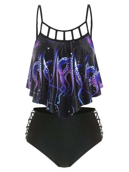 

summer 2020 ocs printed ruffle plaid cross new tank swimsuit, White;black