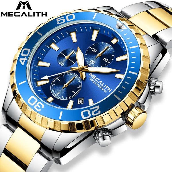 

wristwatches megalith military sport watch man stainless waterproof men watchs fashion gold blue clock relogio masculino, Slivery;brown