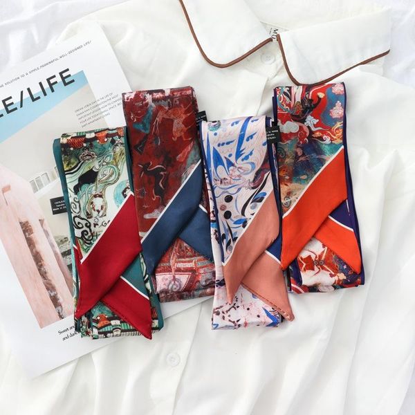 

scarves 2021 chinese style print small scarf women riband handle bags narrow long wrist ribbon fashion hair band, Blue;gray