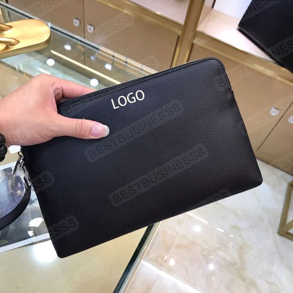 

net red men's clutch bag casual all-match black grain leather soft code 28*18