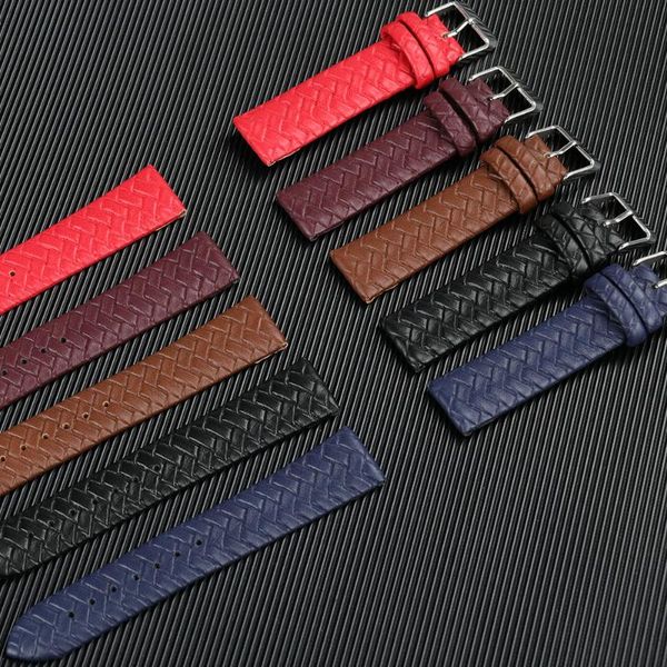

watch bands woven pattern band 8mm 10mm 12mm 14mm 16mm 18mm 20mm 22mm 24mm soft replacement leather blue strap high quality, Black;brown