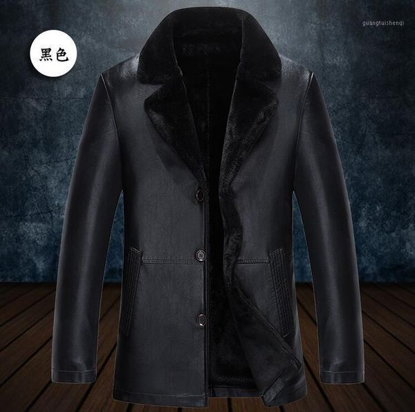 

men's fur & faux m-3xl winter male fashion leisure one long pu with thick coat, Black
