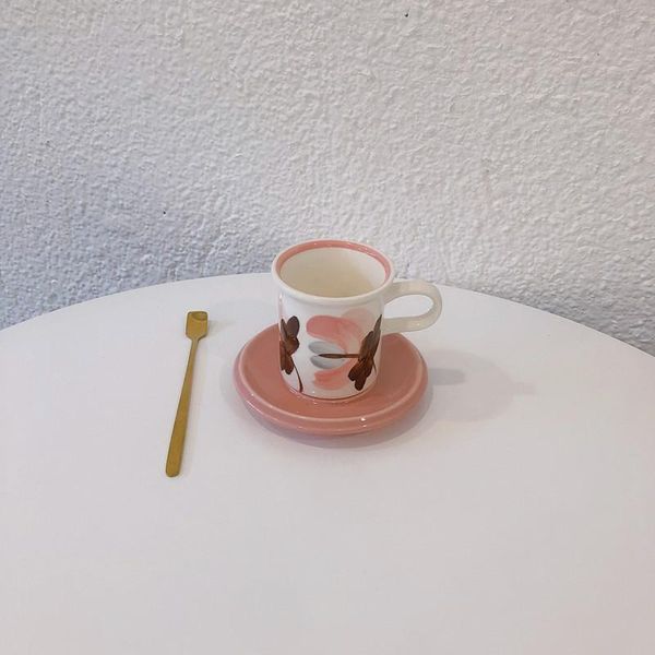 

cups & saucers porcelain vintage coffee cup set hand painted pink ceramic gift cute flower tazas de cafe drinkware eb5bd
