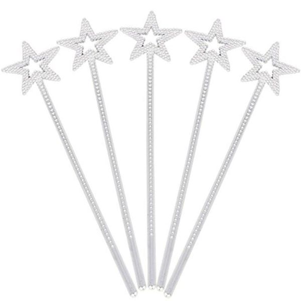 

5pcs fairy star wands shape with beads for kids birthday cosplay party decoration supplies (silver cat toys