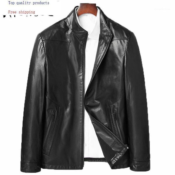 

men's leather & faux jacket real sheepskin coat motorcycle genuine slim jackets men fashion 81y8258 yy258, Black