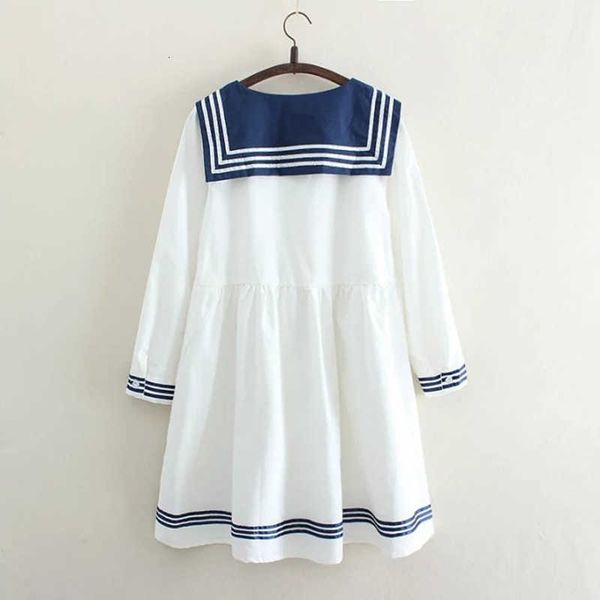 

women's t-shirt spring autumn long sleeve women japanese school kawaii sailor collar bow tie cat pad embroidery young girl lolita, White