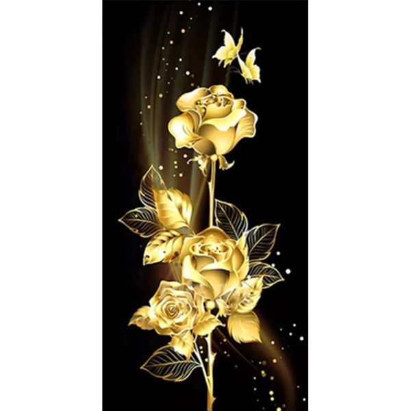 

diamond painting diy gold rose full drill square/round 5d diamonds embroidery flower entrance wall decorations craft kit