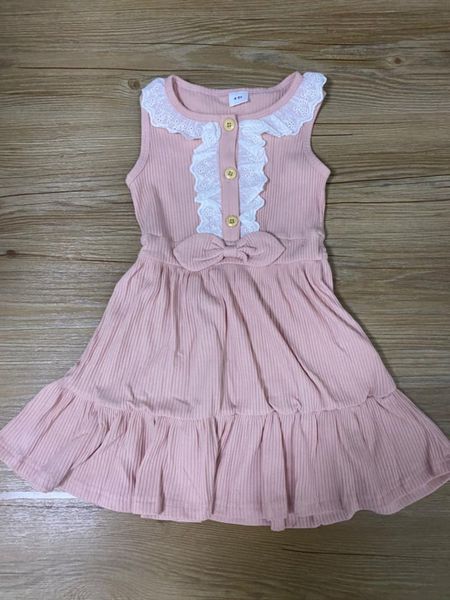

toddler kids baby girls lace ribbed sleeveless bowtie princess one-piece dress clothes children clothing vestido girl's dresses, Red;yellow