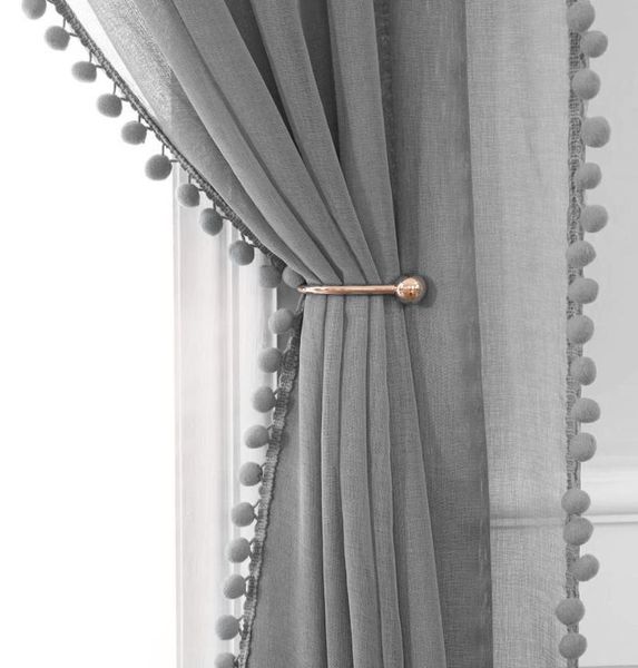 

thin window screening gauze tulle drape sheer ball pompom voile valance curtains for living room home decor summer curtain d30 & drapes