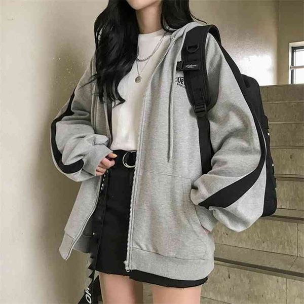 

zip-up harajuku oversized hoodies for women clothes hooded long sleeve jumper regular coat casual korean style sweatshirt 210910, Black